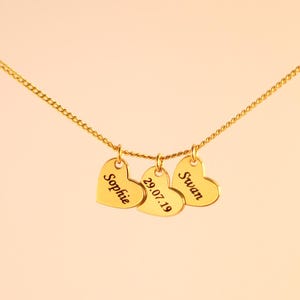 Personalized engraving necklace in gold or silver | Necklace with heart pendant made of sterling silver | Family necklace | Gift for her