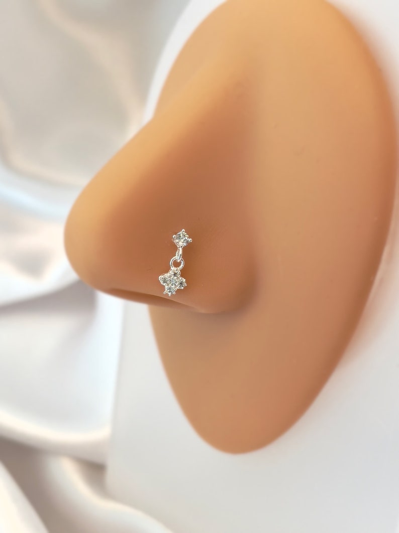 Hanging Dangling Jewelry Sterling Silver Hanging Nose Stud Indian Nose Stud Small Nose Stud Silver