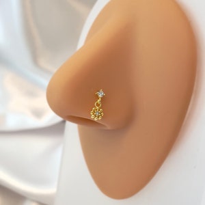 Hanging Dangling Jewelry | Sterling Silver Hanging Nose Stud | Indian Nose Stud | Small Nose Stud Plug | 925 Sterling Silver
