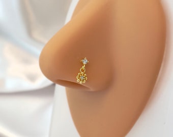 Hanging Dangling Jewelry | Sterling Silver Hanging Nose Stud | Indian Nose Stud | Small Nose Stud Plug | 925 Sterling Silver