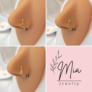 Sterling Silver Gold Hanging Nose Stud 14K Gold Plated Small Nose Stud Gold Stud Earrings Indian Nose Stud Cute Nose Stud image 4