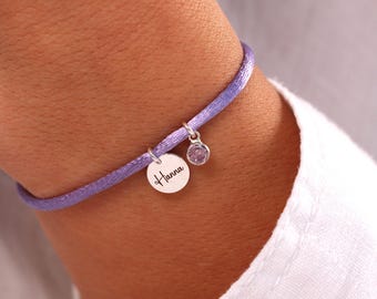 Personalized bracelet in gold, silver with birthstone | Engraved bracelet with disc pendant | Friendship bracelet | Gift for her