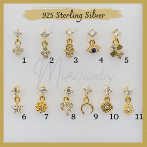 Sterling Silver Gold Hanging Nose Stud | 14K Gold Plated Small Nose Stud | Gold Stud Earrings | Indian Nose Stud | Cute Nose Stud