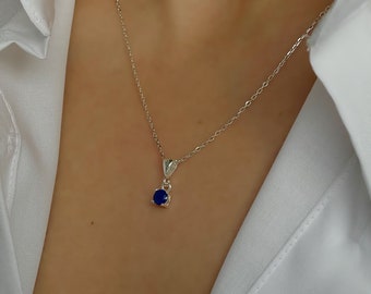 Solitär Silber Halskette | Geburtsstein Anhänger Silber | Minimalistische Halskette mit Edelstein Anhänger|Personalisierte Diamant Halskette