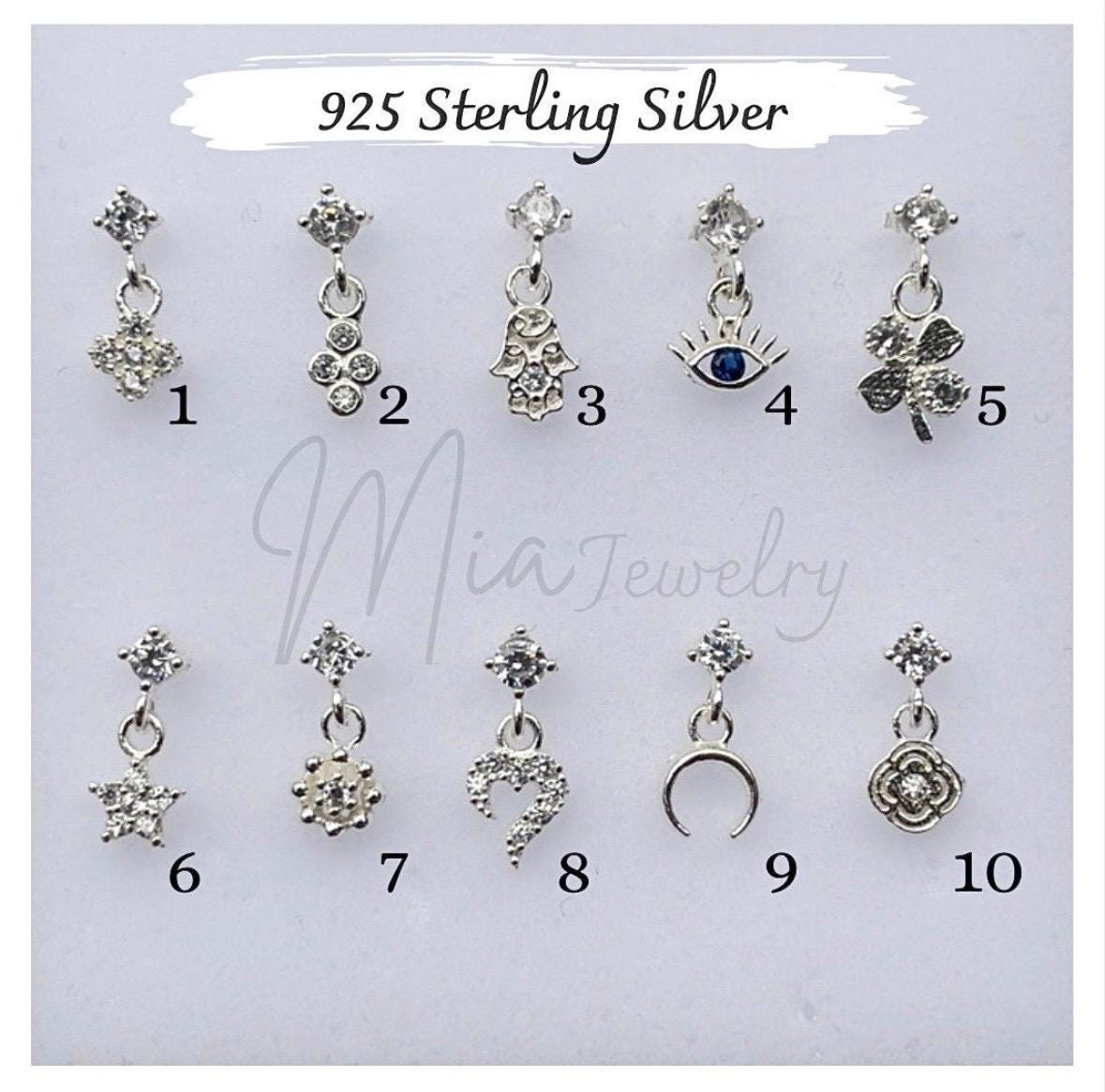 Sterling Silver Hanging Nose Stud Small Nose Stud Hanging Dangling…