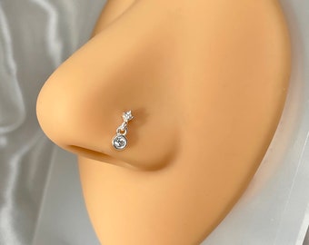 Sterling silver and gold dangling nose stud | Gold and silver nose ring | Indian nose stud | Pin nose stud | Cute gold nose stud