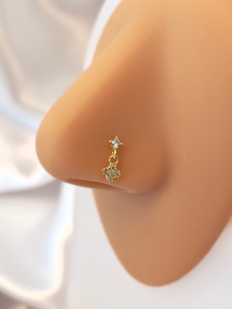 Hanging Dangling Jewelry Sterling Silver Hanging Nose Stud Indian Nose Stud Small Nose Stud Gold