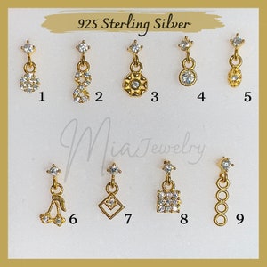 Sterling Silver Gold Hanging Nose Stud | 14K Gold Plated Small Nose Stud Connector | Pin nose stud | Indian Nose Stud | Cute nose stud