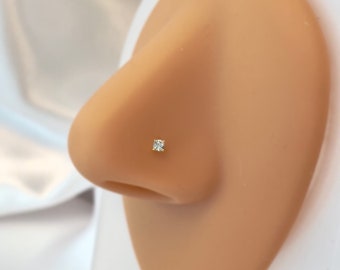 Sterling zilveren neus Stud | Kleine neusring | L-vormige neuspiercings | Mini neusring | Kleine diamanten neus Stud | Zilveren neusknop