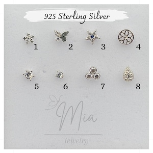 Sterling silver nose stud nose piercing | Small Nose Stud Plug | Heart nose piercing asterisk | Butterfly connector | Nose ring