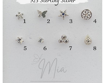 Sterling silver nose stud nose piercing | Small Nose Stud Plug | Heart nose piercing asterisk | Butterfly connector | Nose ring