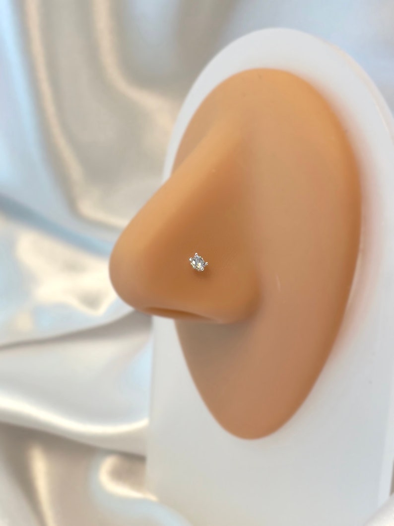 925 Sterling Silver Gemstone Nose Studs - Thin Dainty Crystal Pin Nose Screw Ear Bone L Shape Bend Piercing - Available In 1.5mm, 2.0mm And 2.,5MM - Foto 13