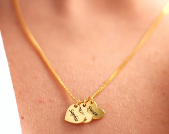 Personalized Engraved Necklace in Gold or Silver | Sterling Silver Heart Pendant Necklace | Family Necklace | Gift for Mom