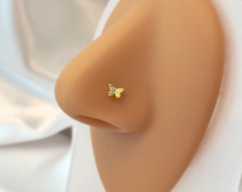 Small nose stud | Sterling Silver Nose Stud | 14K Gold Plated Small Nose Stud Plug | Heart nose piercing | Indian nose stud