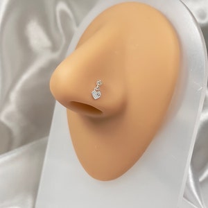 Sterling Silver Nose Stud | Nose piercing | Silver gold tiny heart nose stud | L shape nose stud | Silver Mini Small Nose Stud