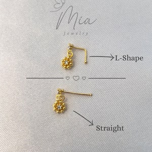 Sterling Silver Gold Hanging Nose Stud 14K Gold Plated Small Nose Stud Gold Stud Earrings Indian Nose Stud Cute Nose Stud image 6