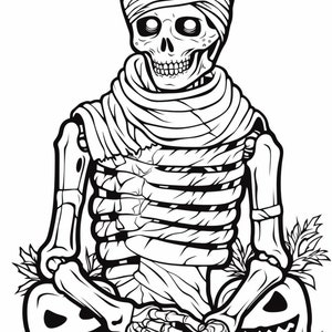 Happy Halloween Skeleton coloring book page image for kids, students or trick-or-treaters. Buy once and print hundreds.