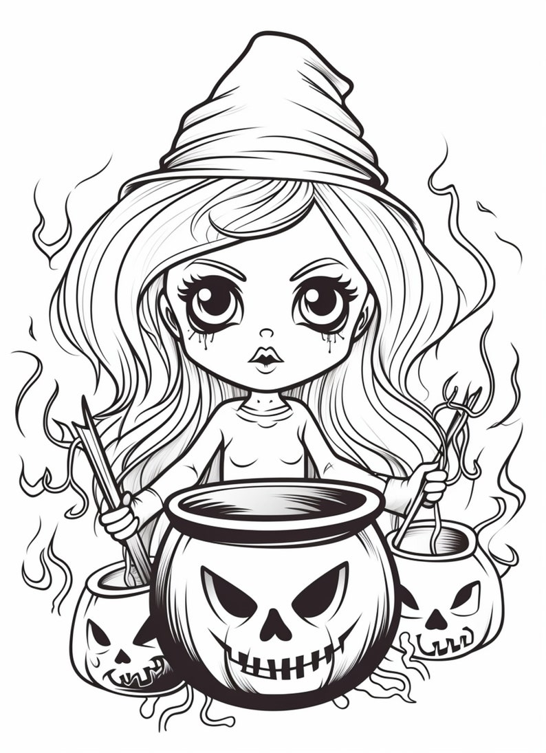 Happy Halloween Witch Coloring Book Page Image for Kids, Students or Trick-or-treaters. Buy Once ...