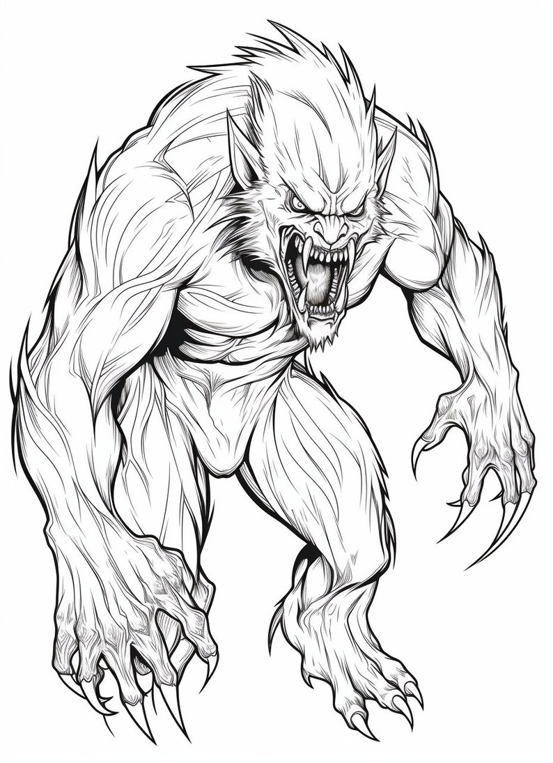 Halloween Scary Werewolf Coloring Book Page Image for Adults. - Etsy ...