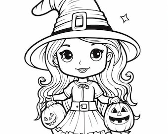 Happy Halloween Witch coloring image for kids, students or trick-or-treaters. Buy once and print hundreds.