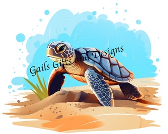Cute Baby Sea Turtle Clipart Graphic Image to Download, Perfect for Beach Lovers. Save the Turtles