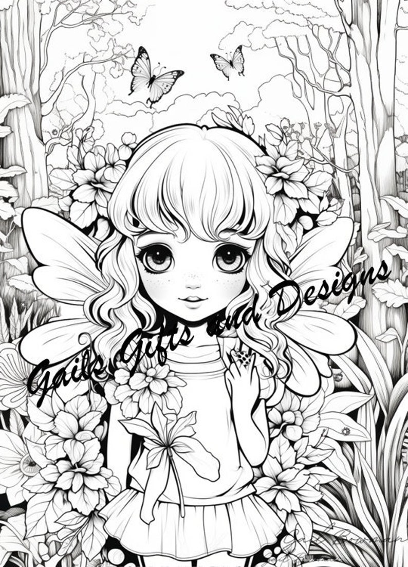 Fairies Book of 5 Coloring Pages for Adults Downloadable File Book One, Amazing Fairycore Fairy ...