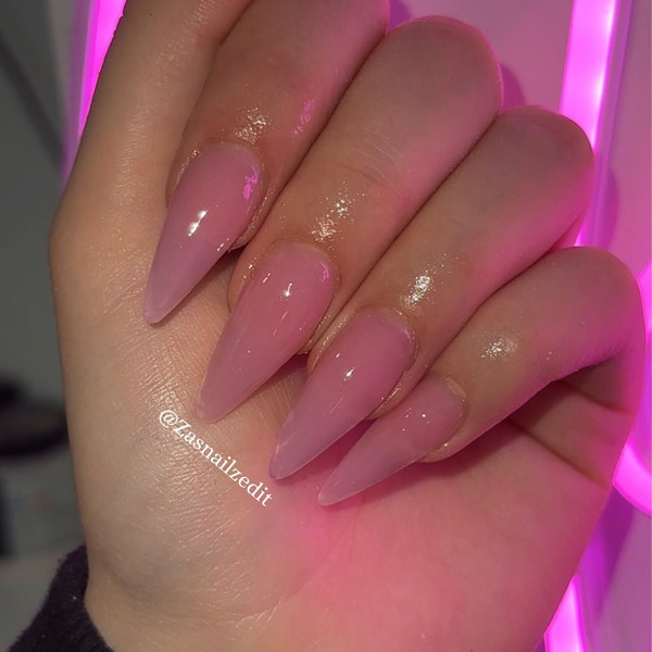 Sheer Pink Almond Press on Nails, Long Length, Elegant False Nails, Nail Art, Trendy Nails, Acrylic, BIAB, Gel