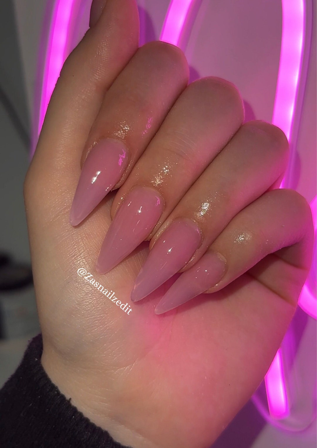 Sheer Pink Almond Press on Nails, Long Length, Elegant False Nails, Nail Art, Trendy Nails