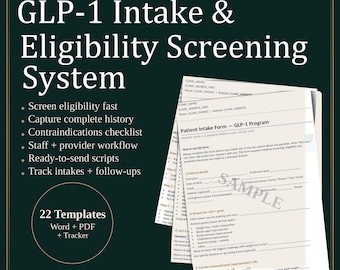 GLP-1 Intake Form | Medical Weight Loss Clinic Eligibility System (Digital Download)