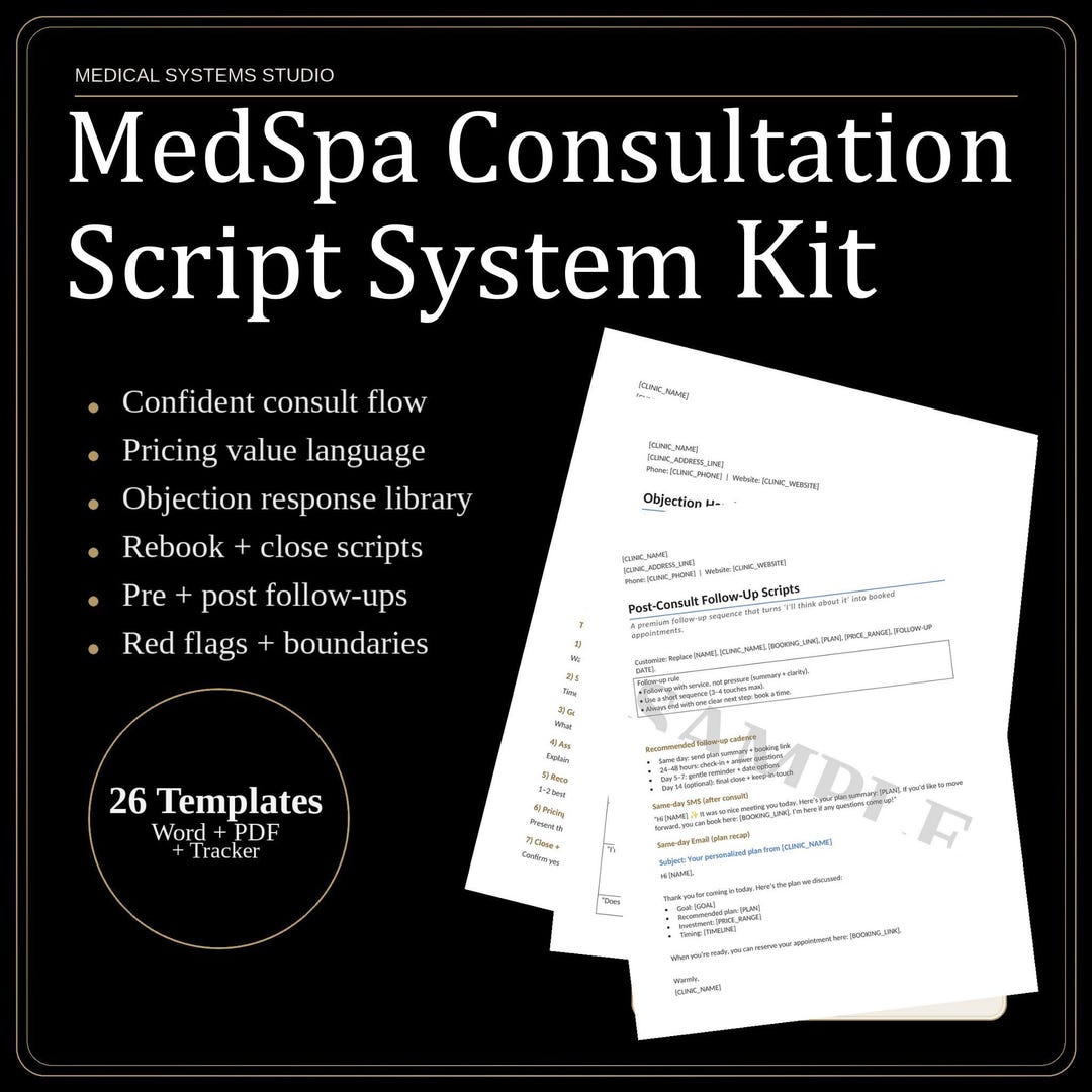 Medspa Consultation Script System | Clinic Forms, Objection Handling ...