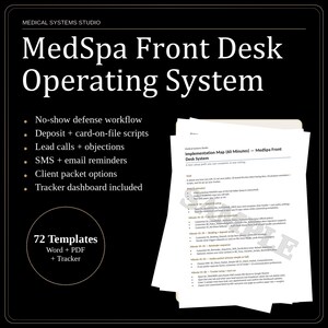 MedSpa Front Desk Operating System | SOP, Scripts, & Excel Trackers (Digital Download)