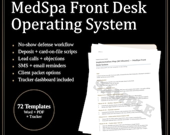 MedSpa Front Desk Operating System | SOP, Scripts, & Excel Trackers (Digital Download)