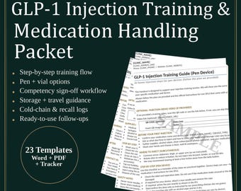 GLP-1 Injection Training & Medication Handling Packet | Semaglutide/Tirzepatide Patient Education (Digital Download)
