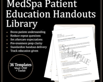 MedSpa Patient Education Library | Tox, Fillers, Laser, Microneedling | FAQs, Prep + Aftercare (Word/PDF/Tracker)