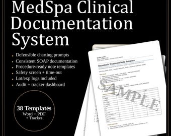 MedSpa Clinical Documentation System | Injectables, Laser, and Microneedling (Digital Download)