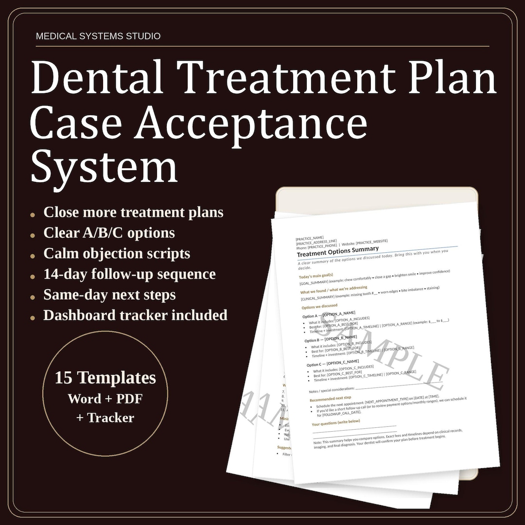 Dental Treatment Plan Case Acceptance System | Scripts + Tracker ...