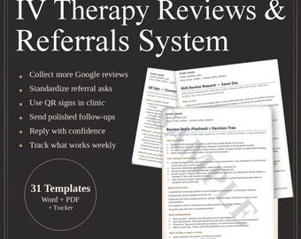 IV Therapy Reviews & Referrals System | Google Review QR Signs + SMS/Email Scripts (Digital Download)