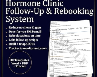 Hormone Clinic Follow-Up & Rebooking System | TRT HRT BHRT | Scripts, Labs, Refill, Tracker (Digital Download)