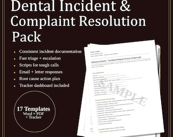 Dental Incident & Complaint Resolution Kit | Clinic Workflow (Digital Download)