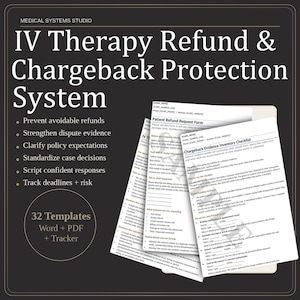 IV Therapy Refund & Chargeback Protection System | Refund Policy, Payment Authorization, Dispute Response, Scripts, Tracker