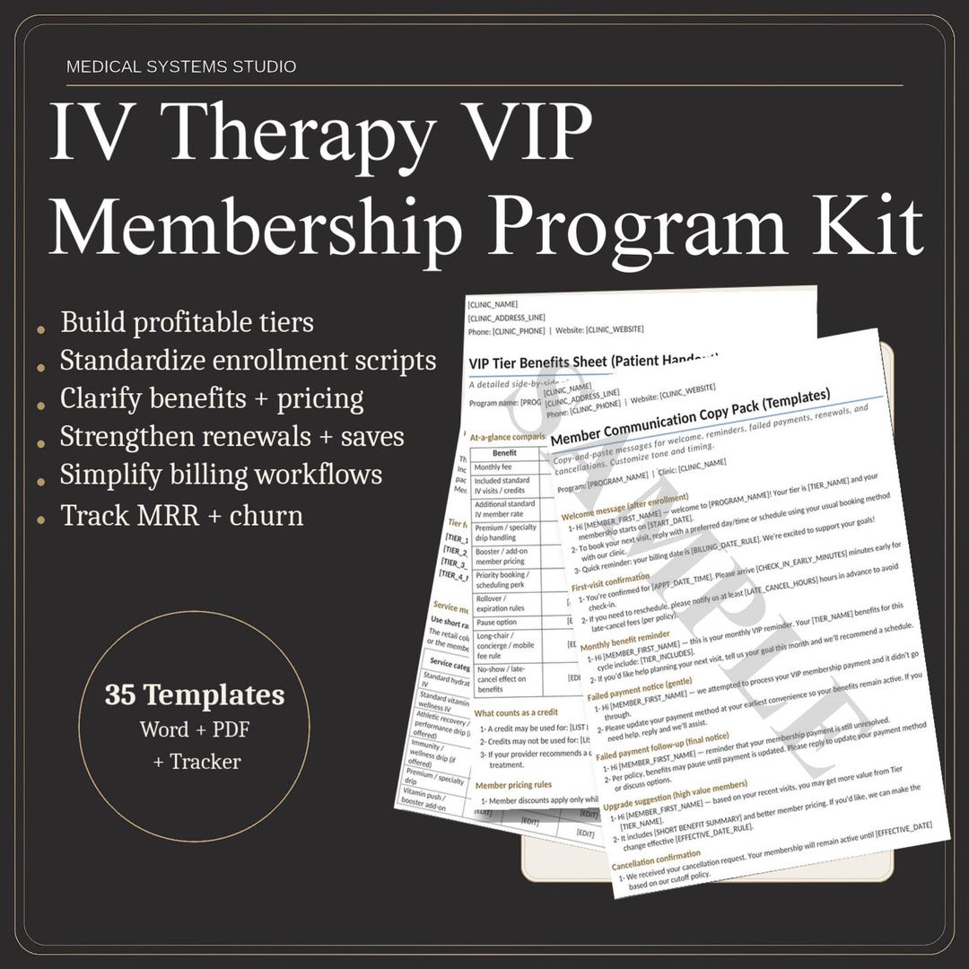 IV Therapy VIP Membership Program Kit | Tiered Subscription, Terms ...