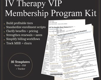 IV Therapy VIP Membership Program Kit | Tiered Subscription, Terms, Enrollment, Pricing (Word/PDF/Excel)