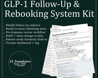 GLP-1 Follow-Up & Rebooking System Kit | Recall Cadence, No-Show Recovery, SMS/Email Scripts, Tracker