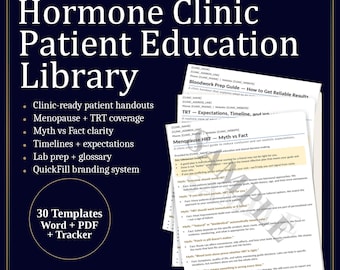 Hormone Clinic Patient Education Library | TRT/HRT/BHRT | Faqs, Clinic Packet, Tracker (Digital Download)