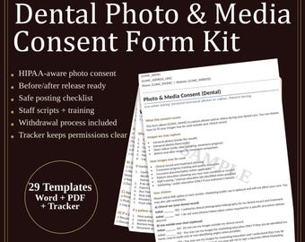 Dental Photo & Media Consent Form Kit | HIPAA, Consent Tracker, SOP (Digital Download)