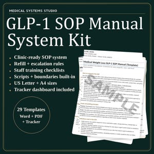 GLP-1 SOP Manual System Kit for Weight Loss Clinics | Workflow, Triage, Documentation (Word + PDF)