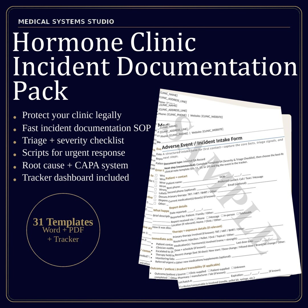 Hormone Clinic Incident Documentation Pack | TRT/HRT/BHRT Forms ...