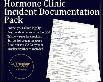Hormone Clinic Incident Documentation Pack | TRT/HRT/BHRT Forms + Scripts (Digital Download)