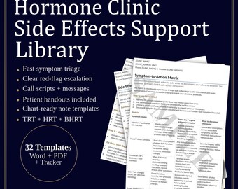 Hormone Clinic Side Effects Support Library | TRT HRT BHRT Workflow Guides (Digital Download)