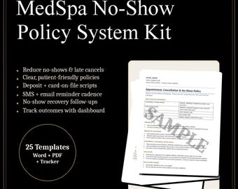 MedSpa No-Show Policy Kit | Clinic Forms, Email Templates, Canva Signs (Digital Download)